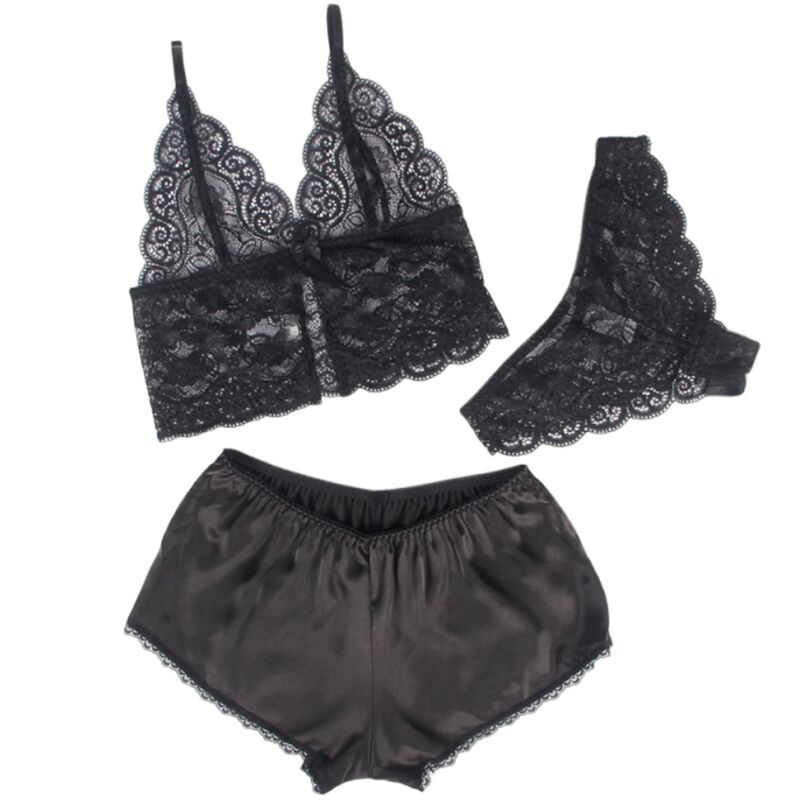 SUBBLIME - 953928 SET 3 PIEZAS ENCAJE Y SATEN NEGRO L/XL SUBBLIME SETS