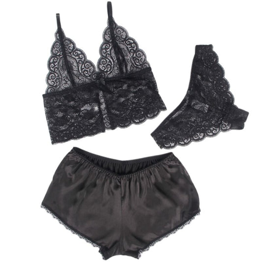 SUBBLIME - 953911 SET 3 PIEZAS ENCAJE Y SATEN NEGRO S/M SUBBLIME SETS