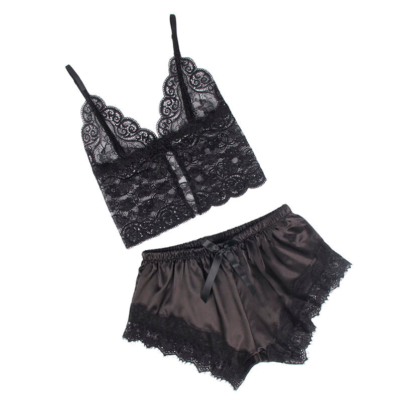 SUBBLIME - 953942 PIJAMA SEXY SATEN Y  ENCAJE NEGRO L/XL SUBBLIME SETS