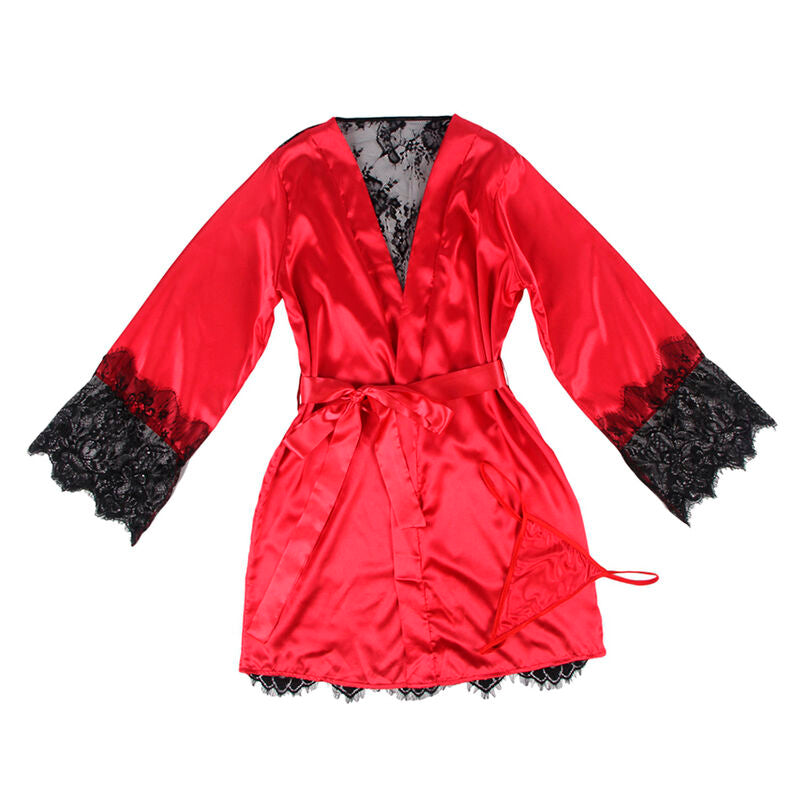 SUBBLIME - 954017 CAMISON DE ENCAJE ESPALDA TRANSPARENTE + TANGA ROJO/NEGRO S/M SUBBLIME SETS