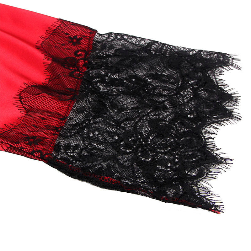 SUBBLIME - 954024 CAMISON DE ENCAJE ESPALDA TRANSPARENTE + TANGA ROJO/NEGRO L/XL SUBBLIME SETS