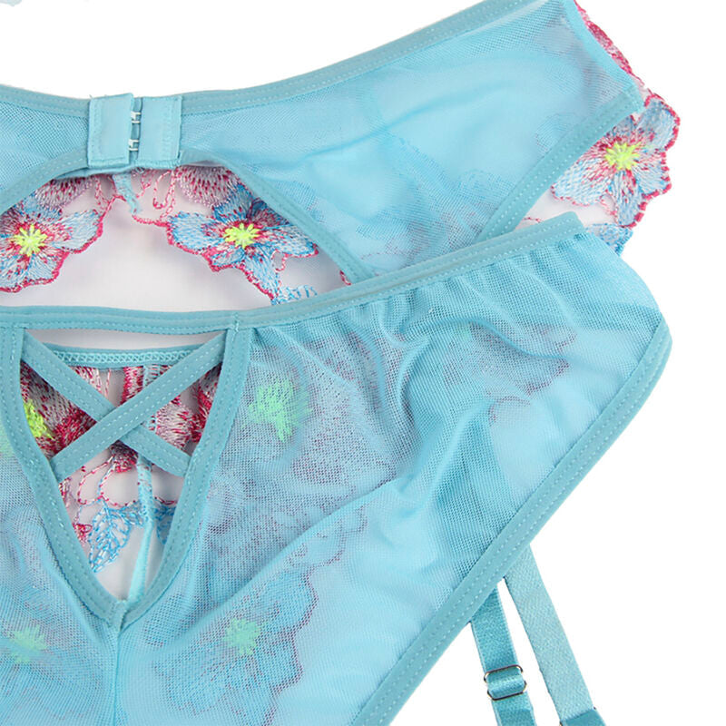 SUBBLIME - 954109 SUJETADOR + PANTIES CON LIGUERO DISEÑO FLORAL AZUL S/M SUBBLIME SETS