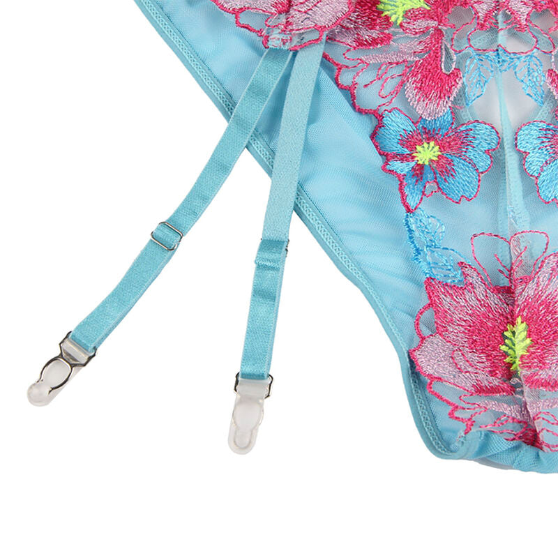 SUBBLIME - 954116 SUJETADOR + PANTIES CON LIGUERO DISEÑO FLORAL AZUL L/XL SUBBLIME SETS