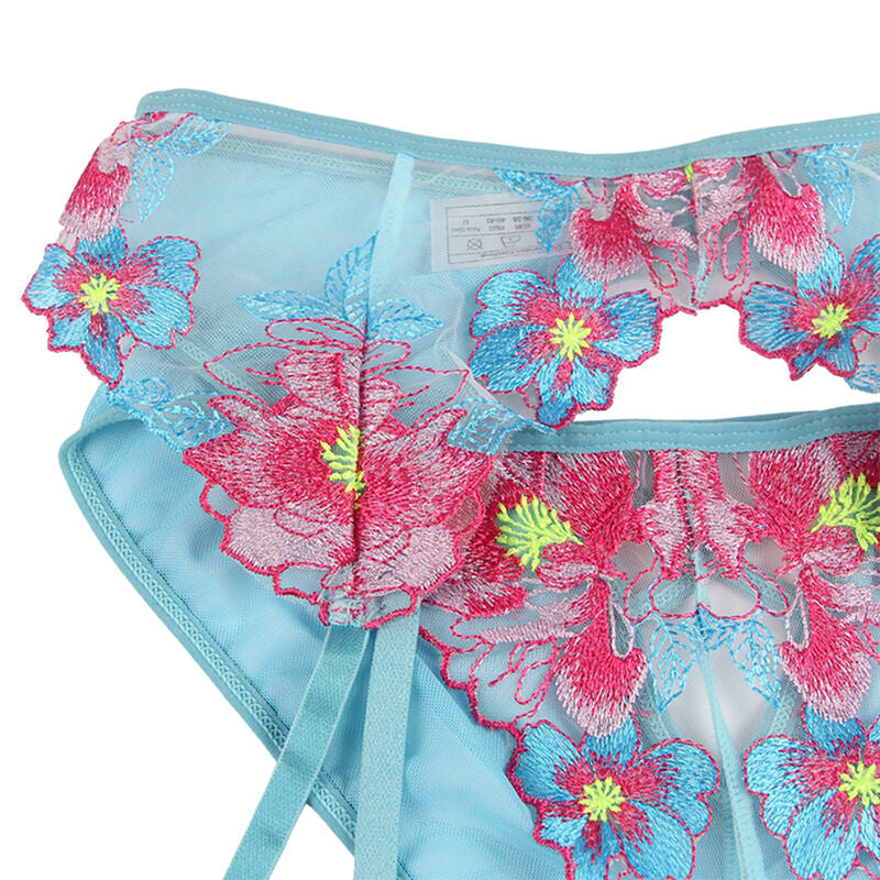 SUBBLIME - 954116 SUJETADOR + PANTIES CON LIGUERO DISEÑO FLORAL AZUL L/XL SUBBLIME SETS