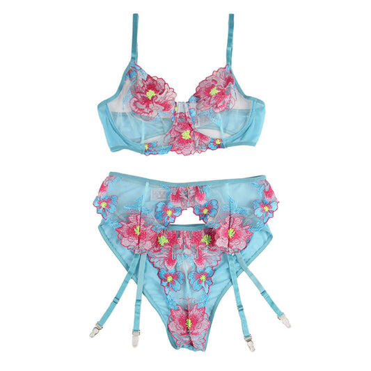 SUBBLIME - 954116 SUJETADOR + PANTIES CON LIGUERO DISEÑO FLORAL AZUL L/XL SUBBLIME SETS