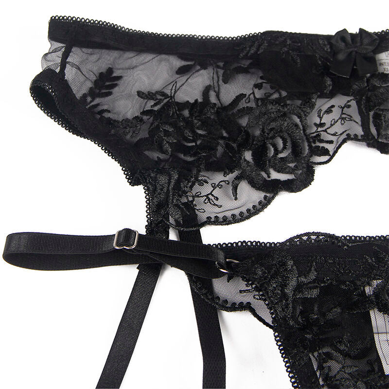 SUBBLIME - 945237 SUJETADOR + PANTIES CON LIGUERO DISEÑO FLORAL NEGRO S/M SUBBLIME SETS
