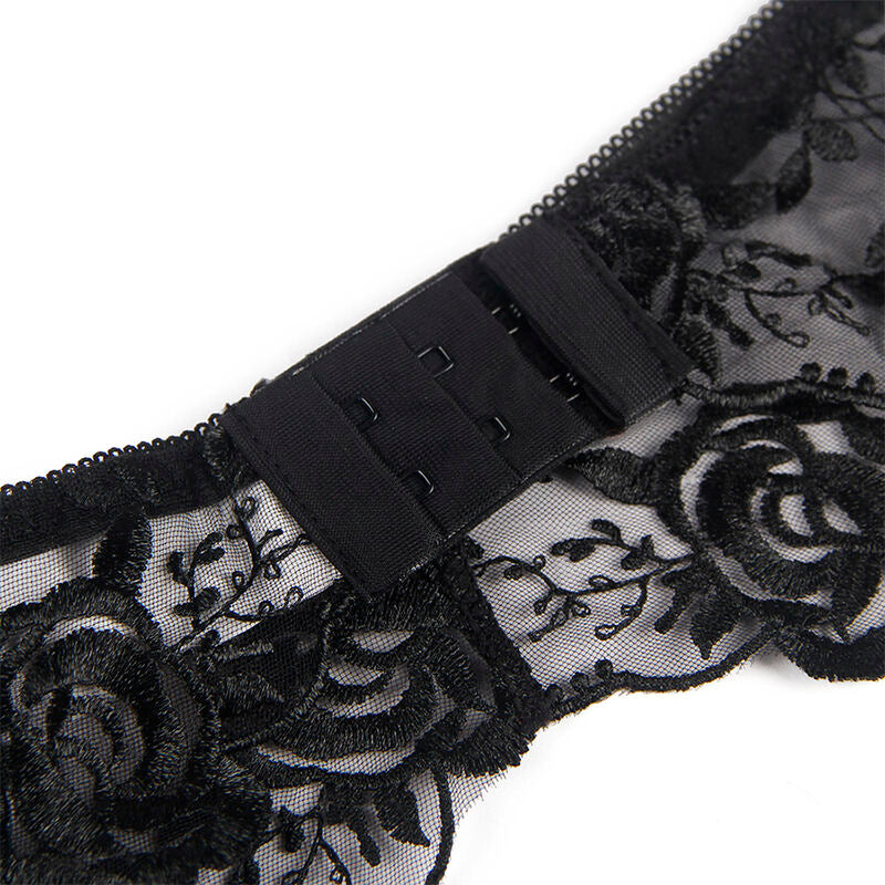 SUBBLIME - 945237 SUJETADOR + PANTIES CON LIGUERO DISEÑO FLORAL NEGRO S/M SUBBLIME SETS