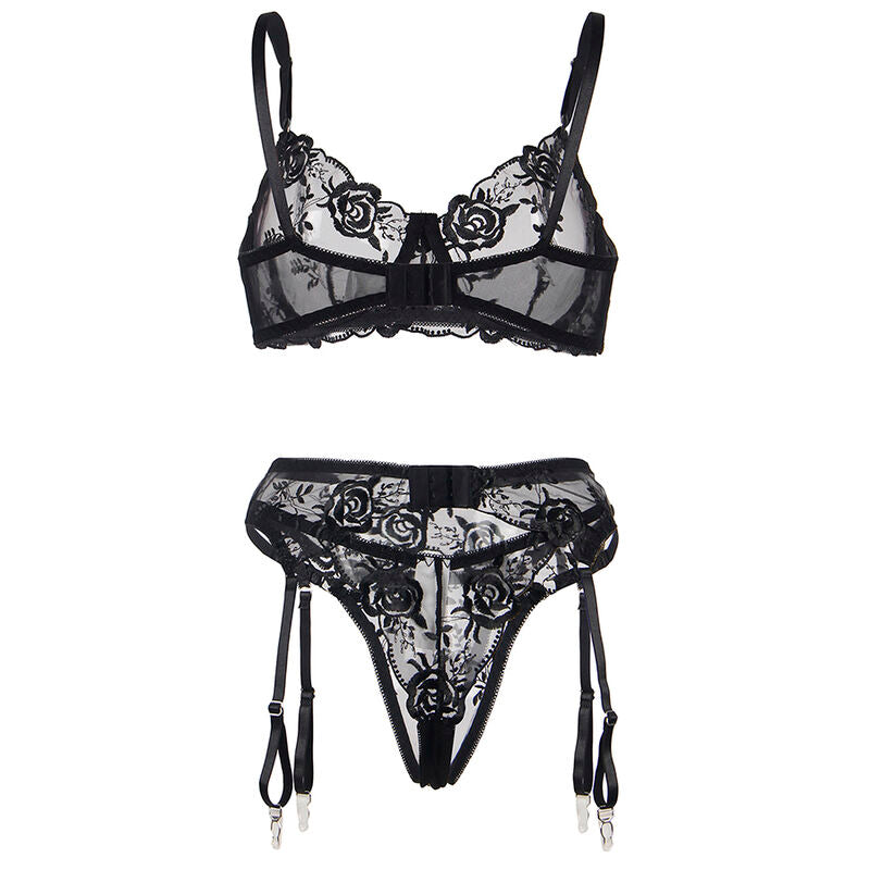 SUBBLIME - 945237 SUJETADOR + PANTIES CON LIGUERO DISEÑO FLORAL NEGRO S/M SUBBLIME SETS