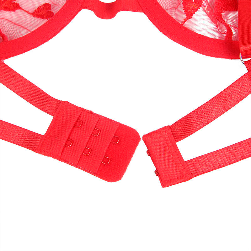 SUBBLIME - 954321 SUJETADOR + TANGA + LIGUEROS ESTAMPADO DE CORAZONES ROJO S/M SUBBLIME SETS