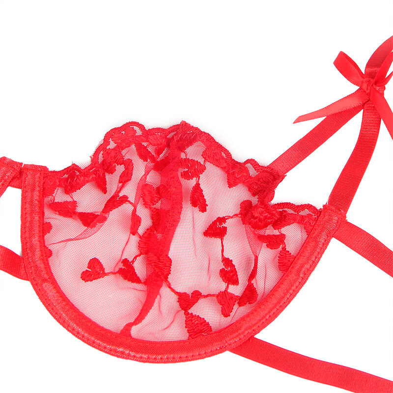 SUBBLIME - 954338 SUJETADOR + TANGA + LIGUEROS ESTAMPADO DE CORAZONES ROJO L/XL SUBBLIME SETS