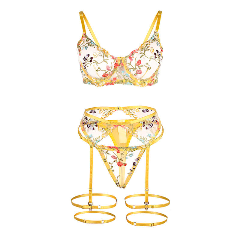 SUBBLIME - 954352 SUJETADOR + TANGA + LIGUEROS DISEÑO FLORAL AMARILLO L/XL SUBBLIME SETS