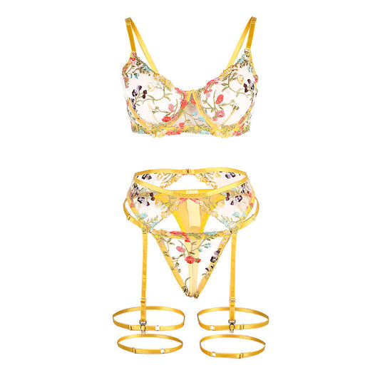 SUBBLIME - 954352 SUJETADOR + TANGA + LIGUEROS DISEÑO FLORAL AMARILLO L/XL SUBBLIME SETS