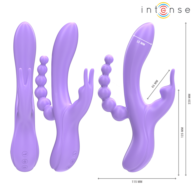 INTENSE - MIKO TRIPLE VIBRADOR RABBIT &#38; ESTIMULADOR &#38; ANAL 7 VIBRACIONES MORADO INTENSE FUN