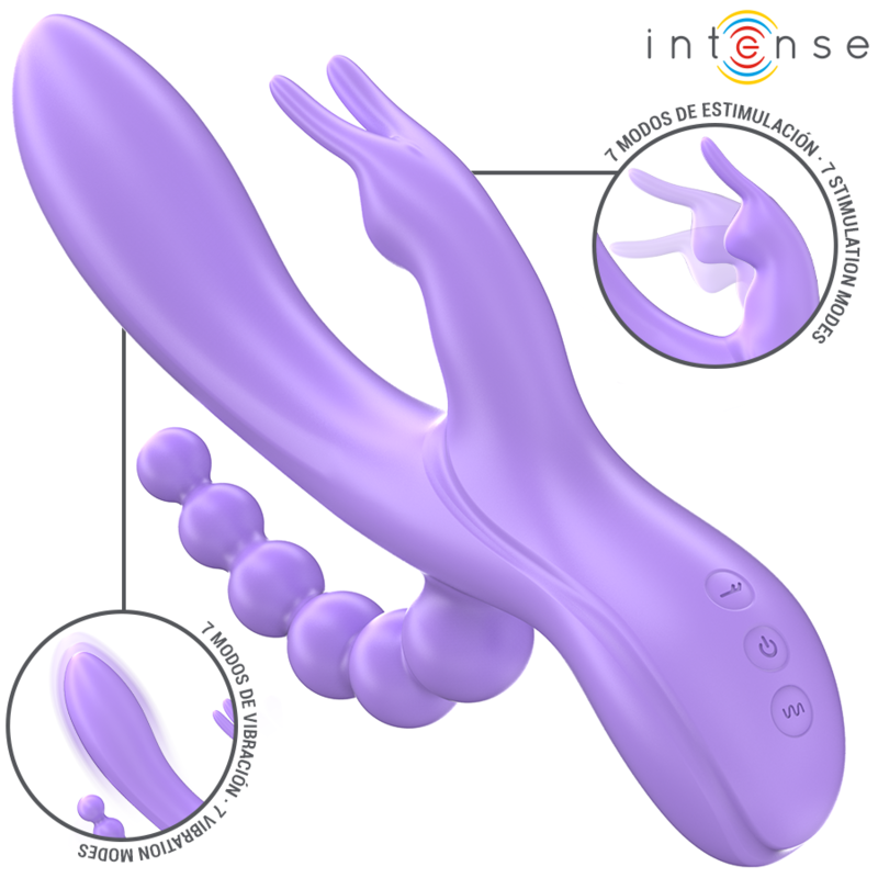 INTENSE - MIKO TRIPLE VIBRADOR RABBIT &#38; ESTIMULADOR &#38; ANAL 7 VIBRACIONES MORADO INTENSE FUN
