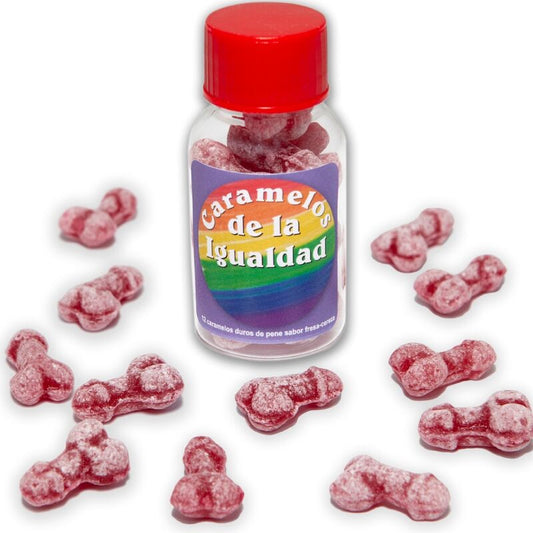 DIABLO PICANTE - 12 CARAMELOS DE LA IGUALDAD FORMA PENE FRESA/CEREZA DIABLO PICANTE