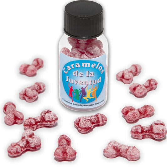 DIABLO PICANTE - 12 CARAMELOS DE LA JUVENTUD FORMA PENE FRESA/CEREZA DIABLO PICANTE