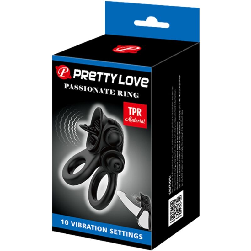 PRETTY LOVE - PASSIONATE RING DOBLE ANILLO VIBRADOR + ESTIMULADOR CLÍTORIS NEGRO PRETTY LOVE