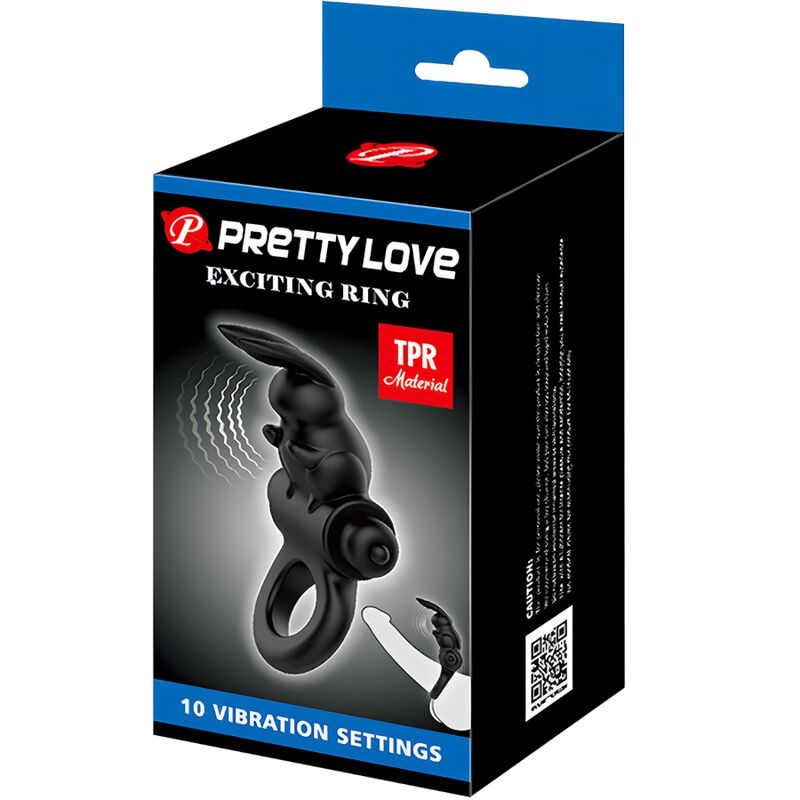 PRETTY LOVE - EXCITING RING ANILLO VIBRADOR RABBIT 10 VIBRACIONES NEGRO PRETTY LOVE
