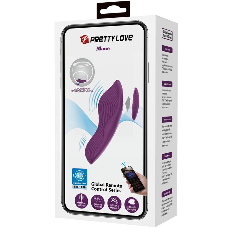PRETTY LOVE - MANE MASAJEADOR LAY ON CLÍTORIS 10 VIBRACIONES CONTROL REMOTO MORADO PRETTY LOVE