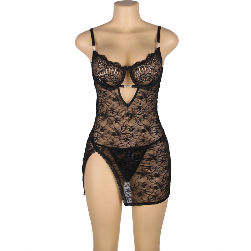 SUBBLIME - 954185 BABYDOLL DE ENCAJE CON TIRANTES AJUSTABLES NEGRO S/M SUBBLIME BABYDOLLS