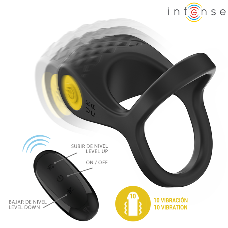 INTENSE - ALEX ANILLO DOBLE VIBRADOR PENE 10 VIBRACIONES NEGRO INTENSE COUPLES TOYS