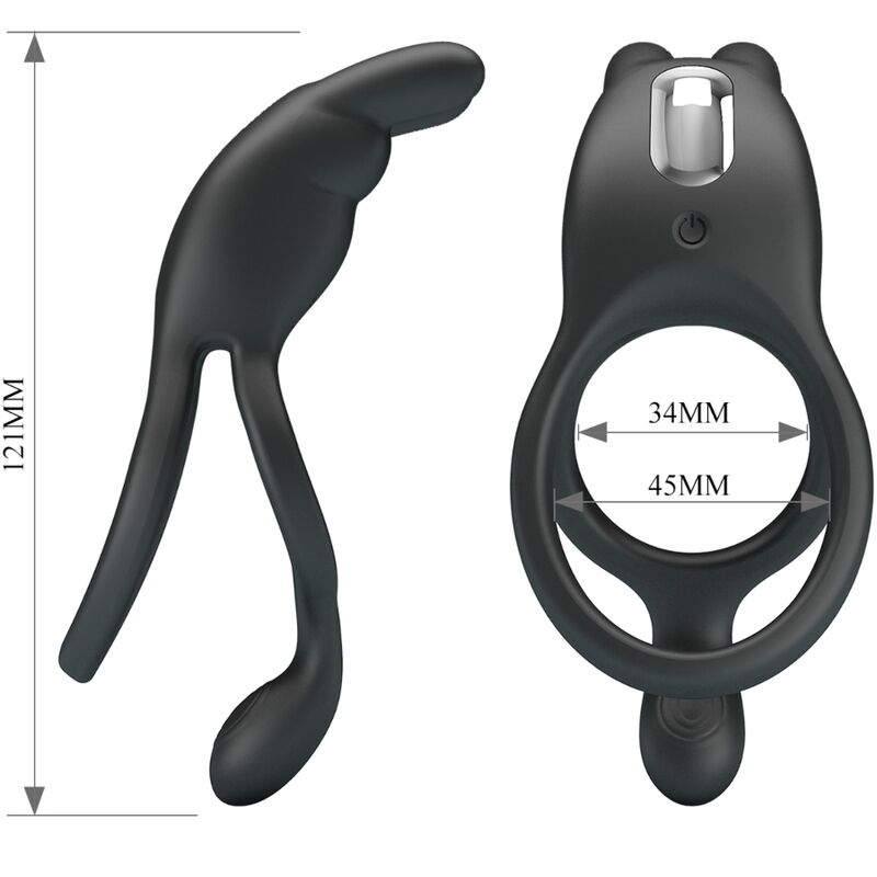 PRETTY LOVE - SETH DOBLE ANILLO VIBRADOR RABBIT 7 VIBRACIONES NEGRO PRETTY LOVE