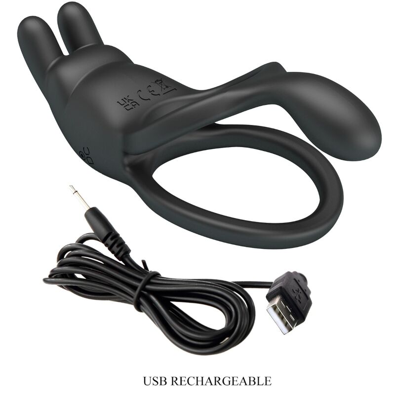 PRETTY LOVE - SETH DOBLE ANILLO VIBRADOR RABBIT 7 VIBRACIONES NEGRO PRETTY LOVE