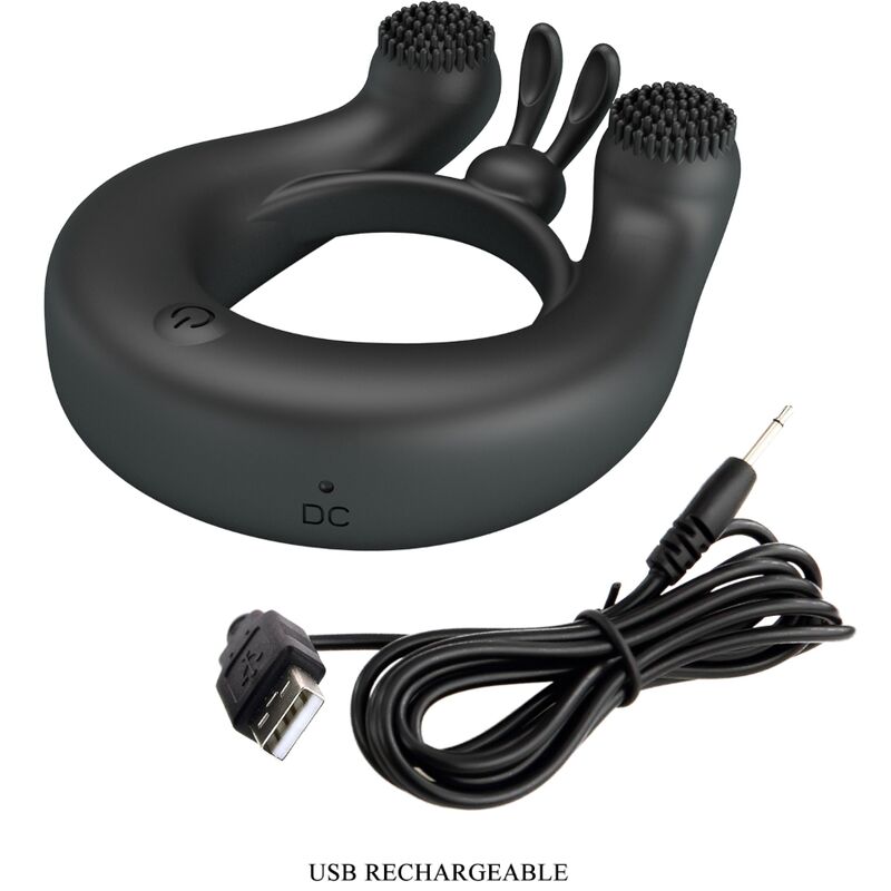 PRETTY LOVE - DAHLIA ANILLO VIBRADOR + ESTIMULADOR DE CLÍTOIS 12 VIBRACIONES NEGRO PRETTY LOVE
