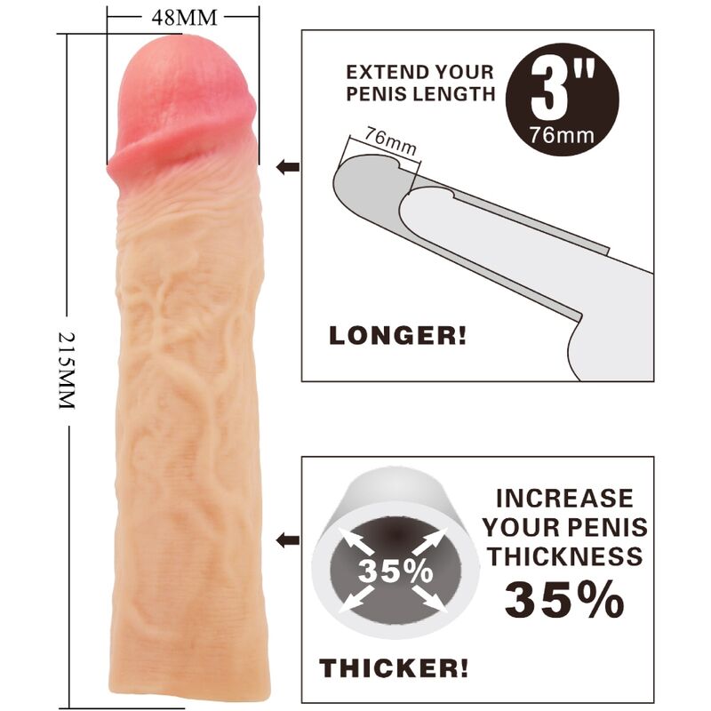 PRETTY LOVE - DEREK FUNDA PENE CON EXTENSIÓN DE 7.6 CM NATURAL PRETTY LOVE