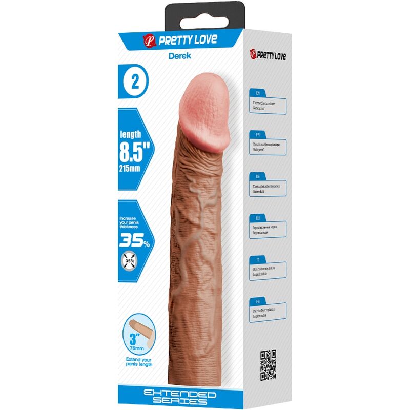PRETTY LOVE - DEREK FUNDA PENE CON EXTENSIÓN DE 7.6 CM MULATO PRETTY LOVE