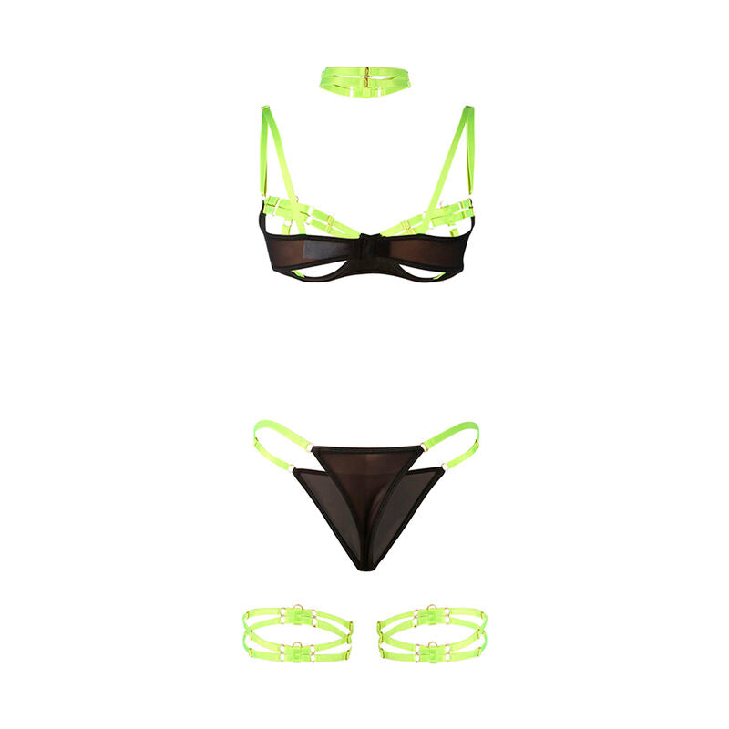 SUBBLIME - 955281 SET SUJETADOR CON COLLAR Y DETALLES PARA PIERNAS VERDE FLUORESCENTE L/XL SUBBLIME SETS