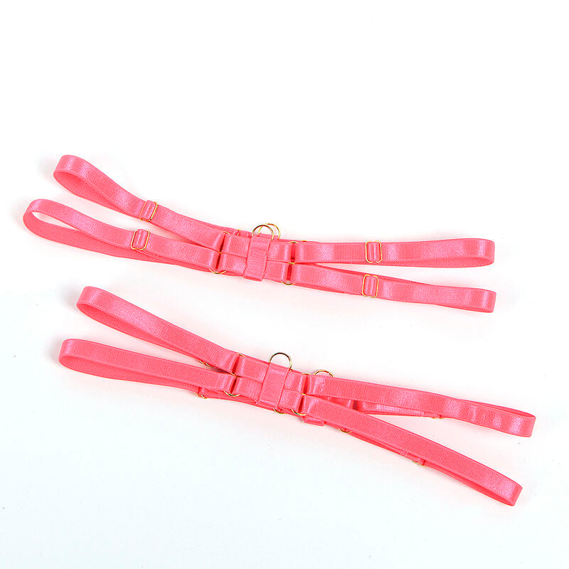SUBBLIME - 955298 SET SUJETADOR CON COLLAR Y DETALLES PARA PIERNAS ROSA FLUORESCENTE S/M SUBBLIME SETS