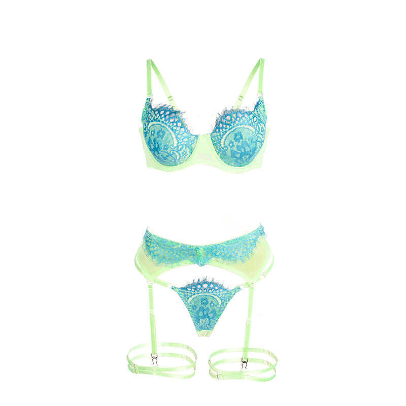 SUBBLIME - 955311 SET SUJETADOR CON ENCAJE Y LIGUEROS VERDE Y AZUL S/M SUBBLIME SETS