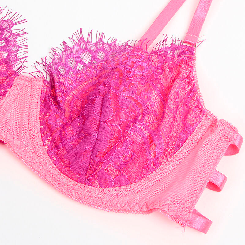 SUBBLIME - 955359 SET SUJETADOR CON ENCAJE Y LIGUEROS ROSA Y MORADO S/M SUBBLIME SETS
