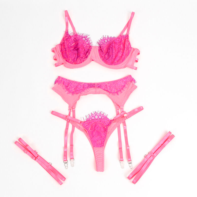 SUBBLIME - 955366 SET SUJETADOR CON ENCAJE Y LIGUEROS ROSA Y MORADO L/XL SUBBLIME SETS