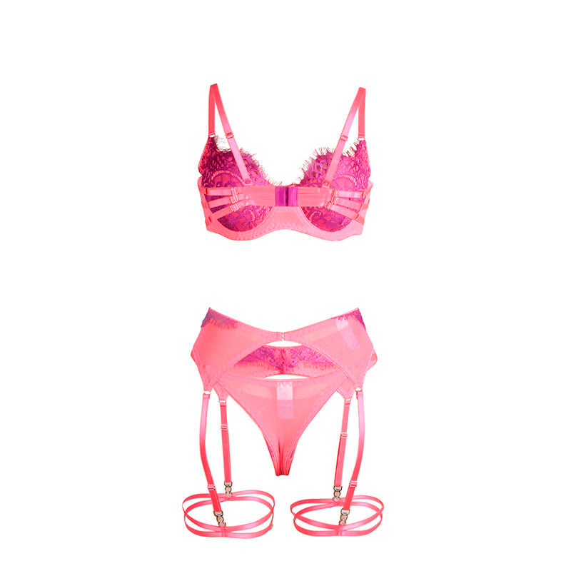 SUBBLIME - 955366 SET SUJETADOR CON ENCAJE Y LIGUEROS ROSA Y MORADO L/XL SUBBLIME SETS