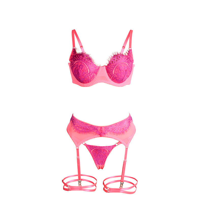 SUBBLIME - 955366 SET SUJETADOR CON ENCAJE Y LIGUEROS ROSA Y MORADO L/XL SUBBLIME SETS