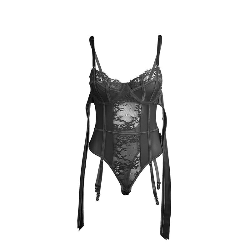 SUBBLIME - 955496 BODY DE ENCAJE CON LAZOS Y LIGAS NEGRO S/M SUBBLIME BODIES