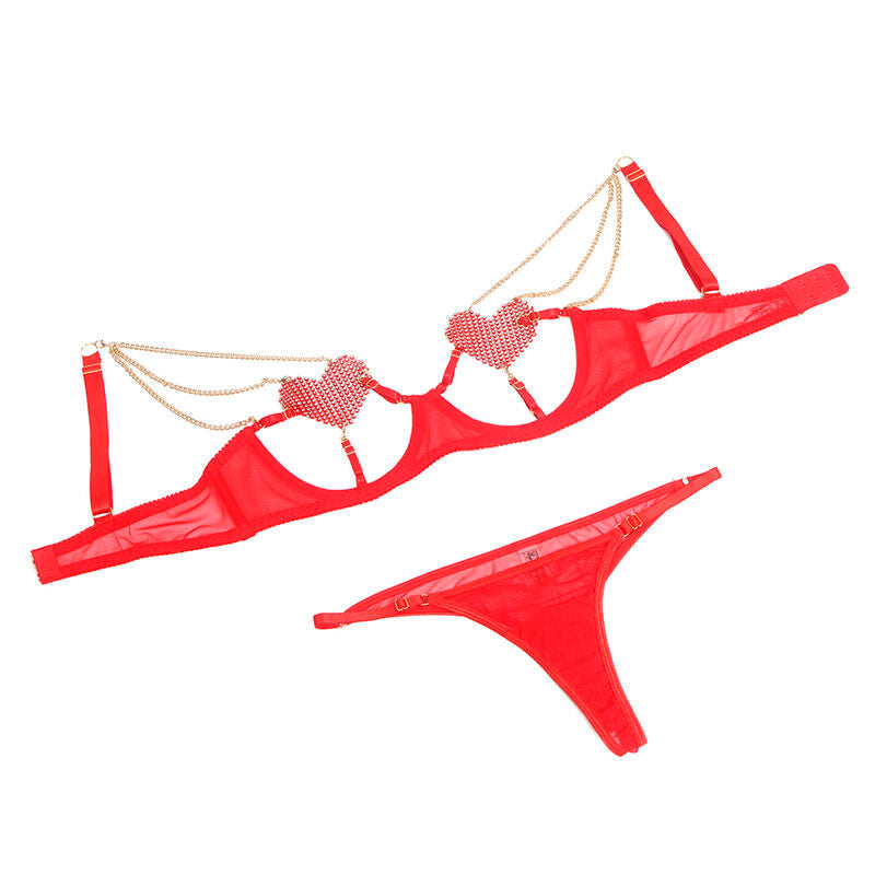 SUBBLIME - 955519 CONJUNTO SUJETADOR CON CADENAS Y CORAZÓN DE MALLA ROJO S/M SUBBLIME SETS