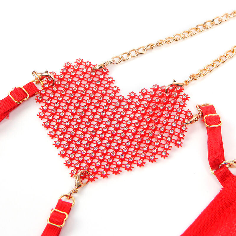 SUBBLIME - 955519 CONJUNTO SUJETADOR CON CADENAS Y CORAZÓN DE MALLA ROJO S/M SUBBLIME SETS