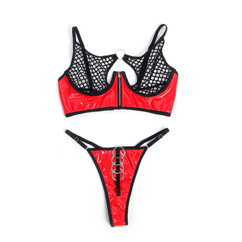 SUBBLIME - 955540 CONJUNTO SUJETADOR CON CREMALLERA DE MALLA DE CHAROL ROJO L/XL SUBBLIME SETS