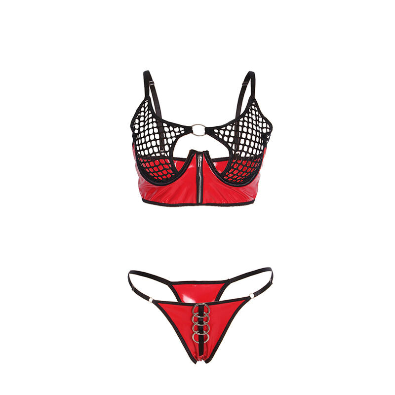 SUBBLIME - 955540 CONJUNTO SUJETADOR CON CREMALLERA DE MALLA DE CHAROL ROJO L/XL SUBBLIME SETS