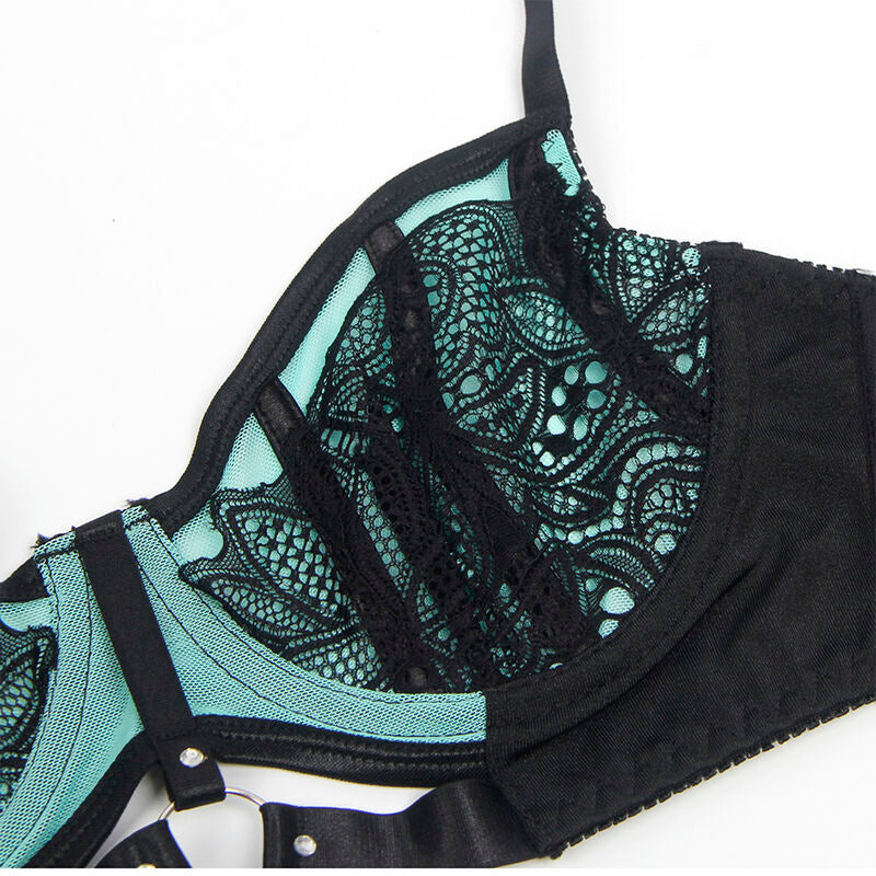 SUBBLIME - 955557 CONJUNTO SUJETADOR CON CREMALLERA DE MALLA DE CHAROL VERDE S/M SUBBLIME SETS