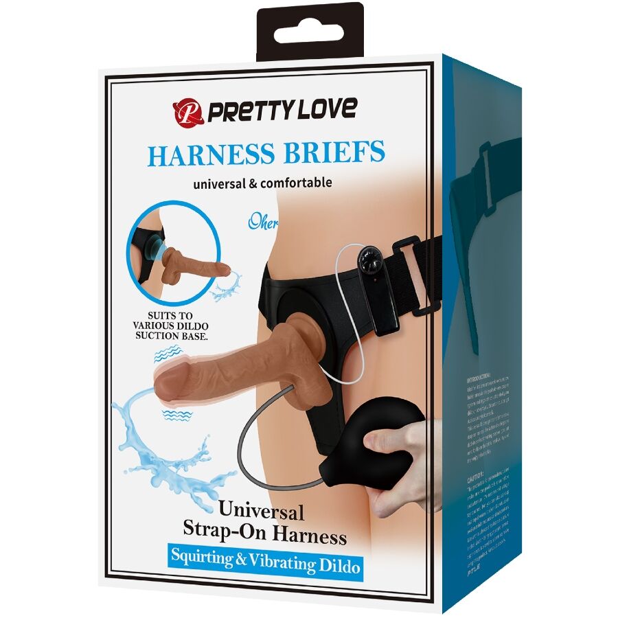 PRETTY LOVE - HARNESS BRIEFS UNIVERSAL CON DILDO VIBRACIÓN Y SQUIRTING 15.5 CM MULATO PRETTY LOVE