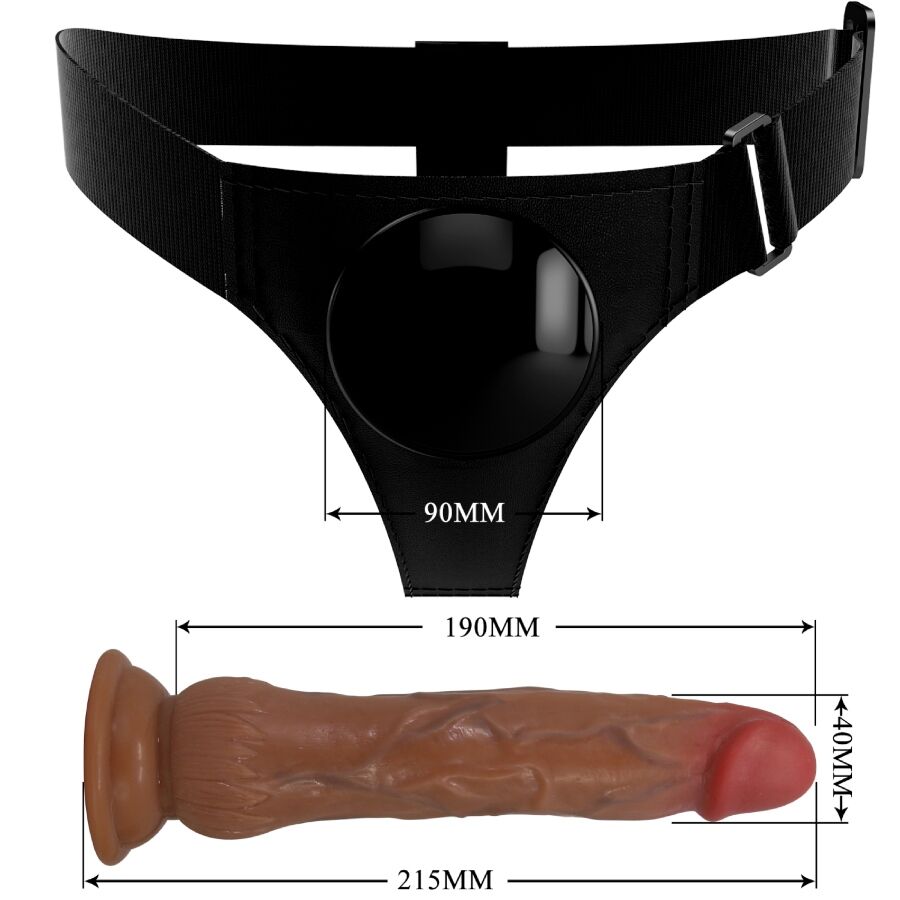 PRETTY LOVE - KYTON HARNESS BRIEFS UNIVERSAL CON DILDO SQUIRTING 19 CM MULATO PRETTY LOVE