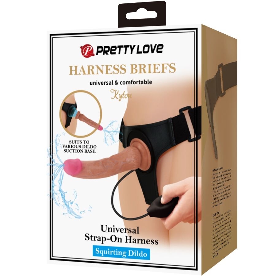 PRETTY LOVE - KYTON HARNESS BRIEFS UNIVERSAL CON DILDO SQUIRTING 19 CM MULATO PRETTY LOVE