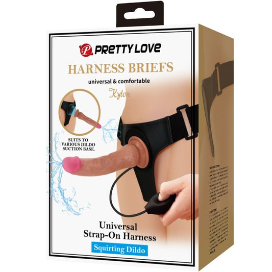 PRETTY LOVE - KYTON HARNESS BRIEFS UNIVERSAL CON DILDO SQUIRTING 19 CM MULATO PRETTY LOVE