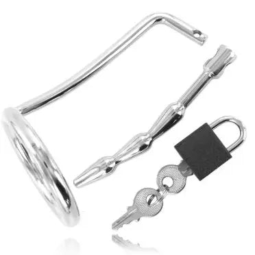 METAL HARD - ANILLO TESTICULOS CON PLUG URETRA CASTIDAD METAL HARD