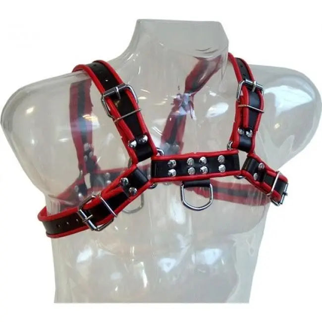 LEATHER BODY - CHAIN HARNESS III BLACK / RED LEATHER BODY