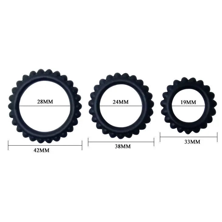 BAILE - TITAN SET 3 PCS COCK RING BLACK 2.8 + 2.4 + 1.9 CM BAILE FOR HIM